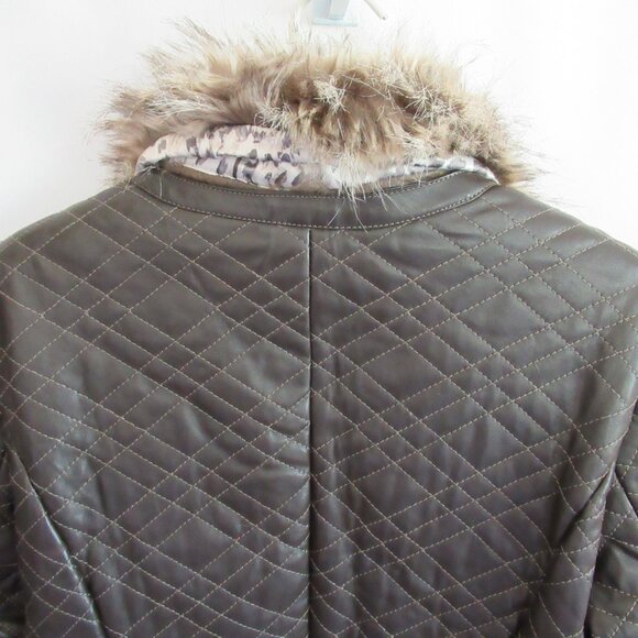 Chico's brown faux leather/fur collar zip front long sleeve jacket *Sz 1(M)* - Picture 6 of 7